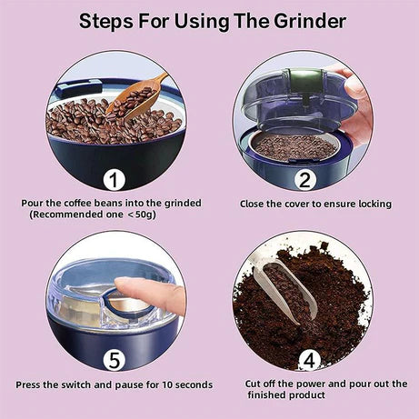 Portable Electric Stainless Steel Spice & Grain Grinder for Home