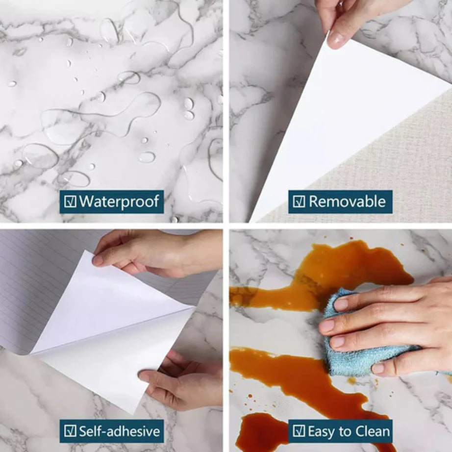 White Wall Paper Waterproof Heat Resistant Self Adhesive Anti Oil Kitchen Wallpaper Marble Sheet