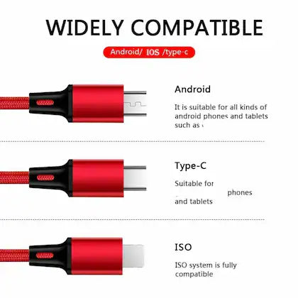 Extendable Data Cable 3 In 1 USB Charge for Micro-USB Type C Wire Portable For Fast Charging