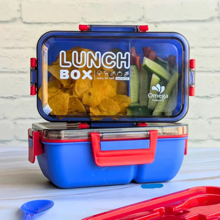 2 Portion Kids Lunch Box with Spoon, Fork & Storage Box