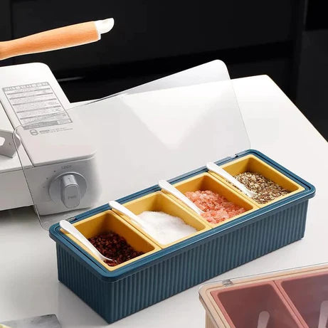 4 Pcs Detachable Masala Box with Spoon & Transparent Lid