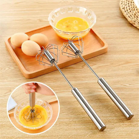 2 Pcs Semi Automatic Stainless Steel Hand Whisk Egg Beater Set