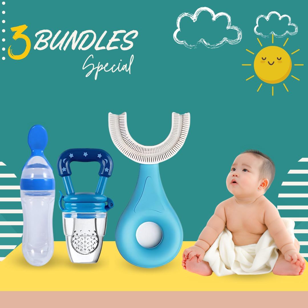 Baby Feeding Combo Pack with Fruit Feeder, Spoon & U-Shaped Toothbrush