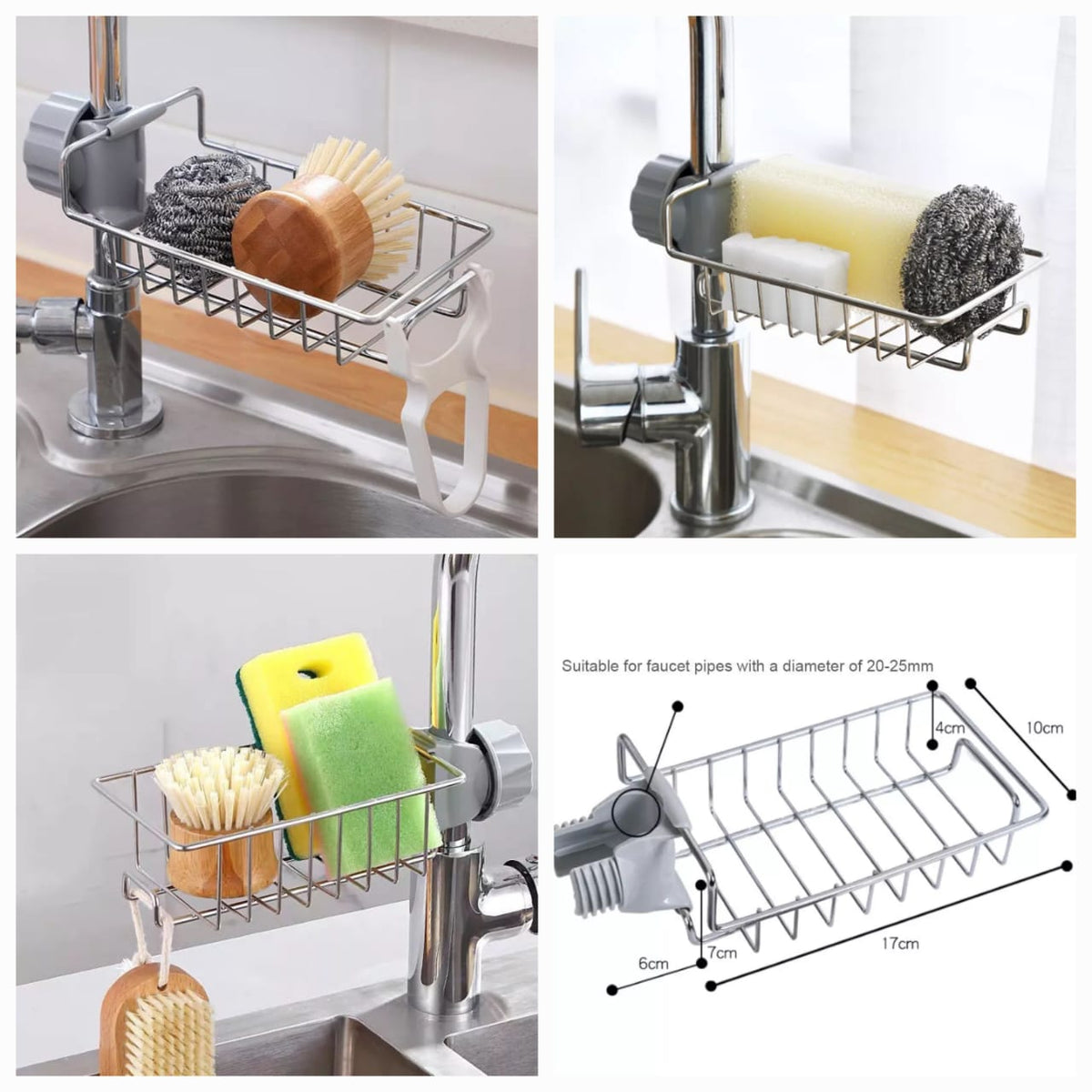 Stainless Steel Adjustable Faucet Sponge Holder Sink Organizer