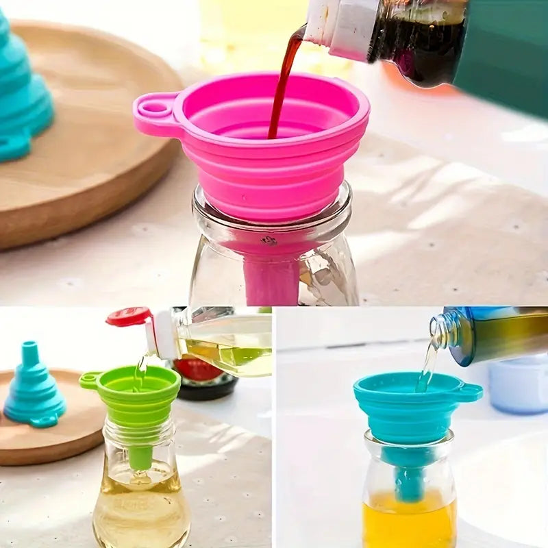 Pack of 3 Foldable Silicone Food Grade Funnels for Kitchen Use