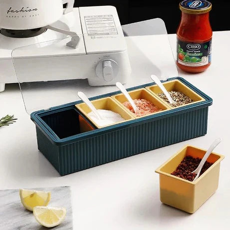 4 Pcs Detachable Masala Box with Spoon & Transparent Lid