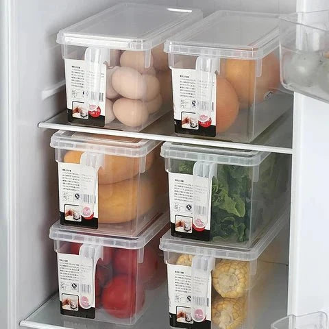 Stackable fridge organizer box with lid