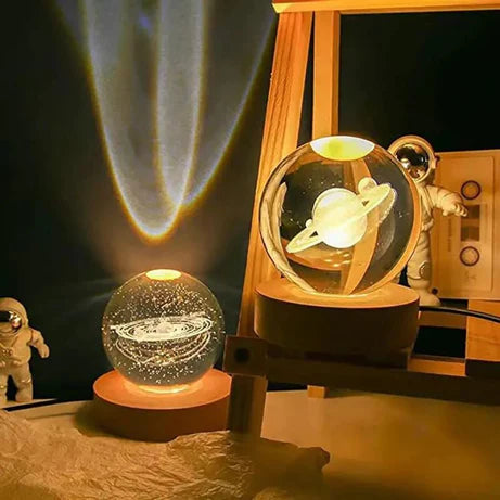 3D Galaxy Crystal Ball LED Night Light with Wooden Base