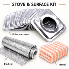 Stove & Surface Cleaning Kit – 10 Burner Covers, Foil & Towel