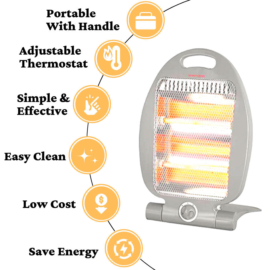 2 Bar Quartz Electric Heater with Overheat Protection & Energy Saver