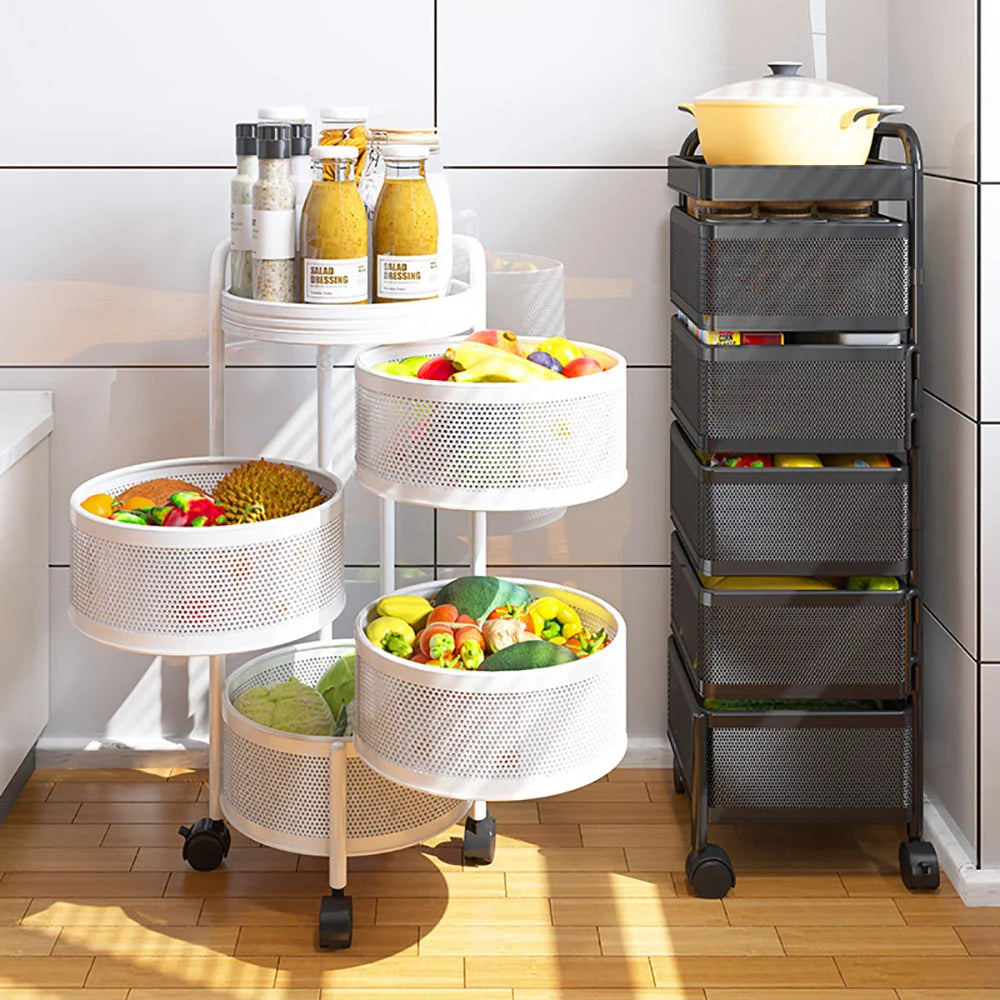 Rotating Storage Organizer Rack on Wheels (With Handle)