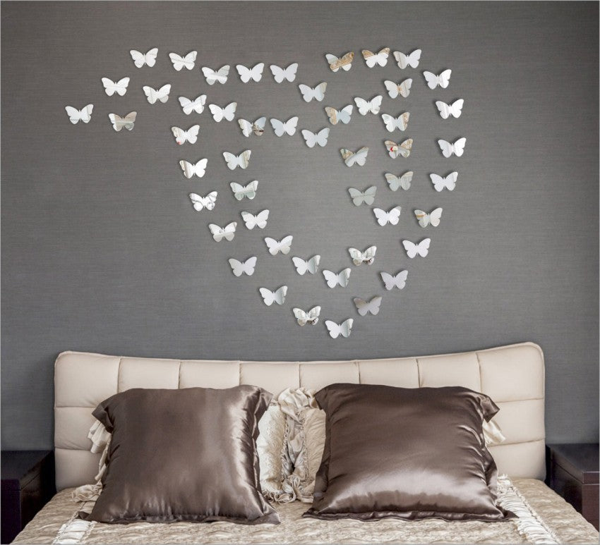 3D Acrylic Mirror Butterfly Self Adhesive Wall Sticker Set