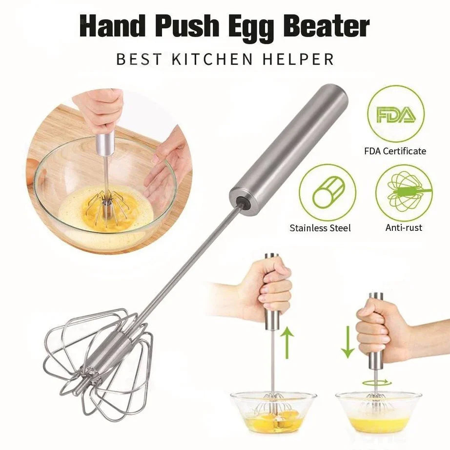 2 Pcs Semi Automatic Stainless Steel Hand Whisk Egg Beater Set