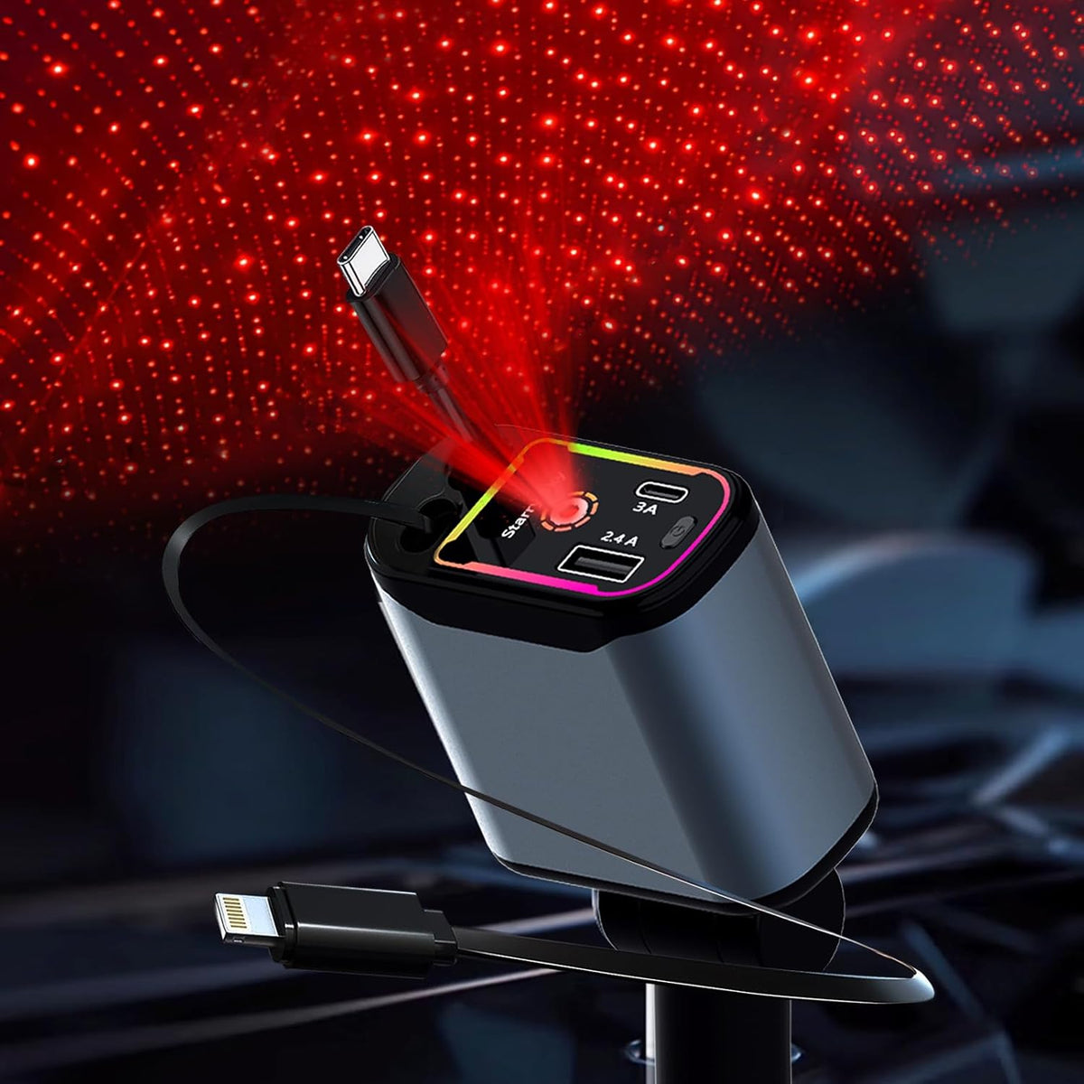 4-in-1 Car Charger With Retractable Cables