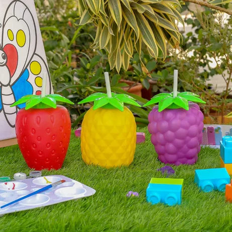 Buy 1 get 2 Free Offer Colourful Fruit Shape Juice Glass with White Straw
