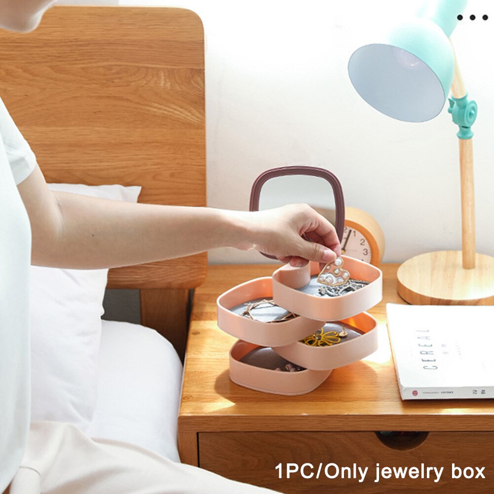 Jewelry Organizer Case 360 Degree Round Rotating Jewelry Storage Box