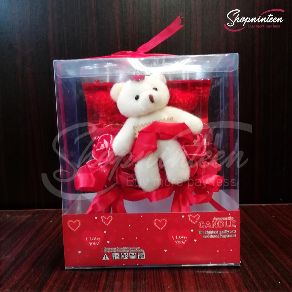 Cute Teddy And Couple Glass Candle