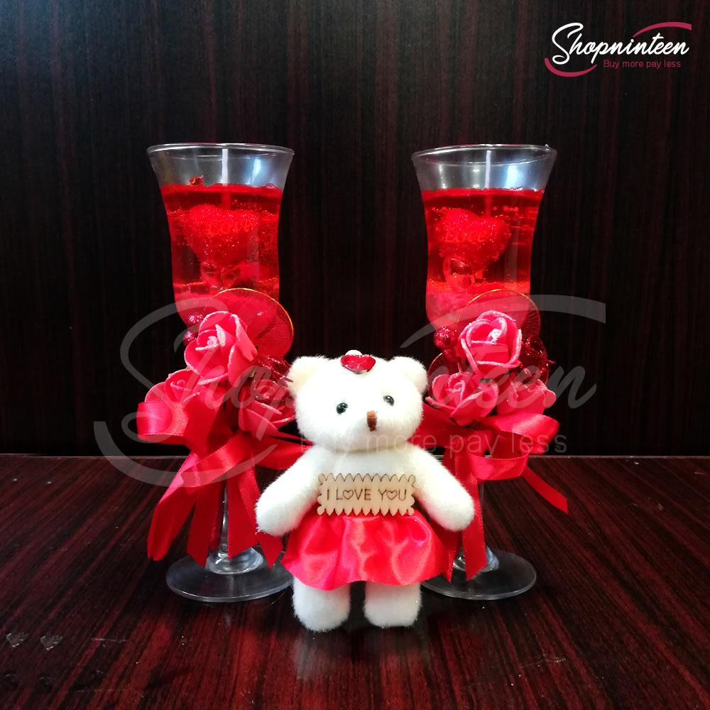 Cute Teddy And Couple Glass Candle