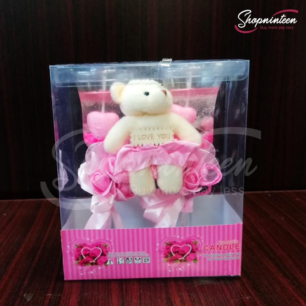 Cute Teddy And Couple Glass Candle