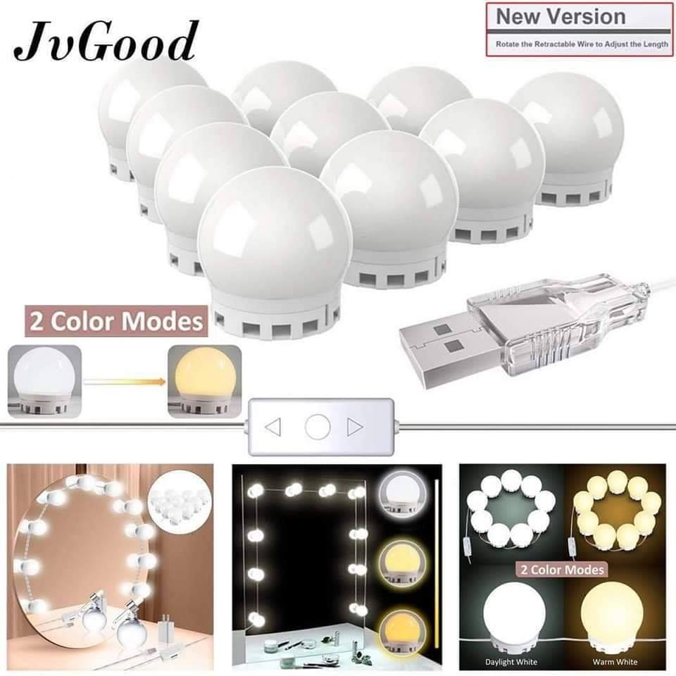 Vanity Mirror LED Light Bulbs 3 Colours Optional Dimmable 10 LED Bulbs USB PLUG ELECTRIC POWERED