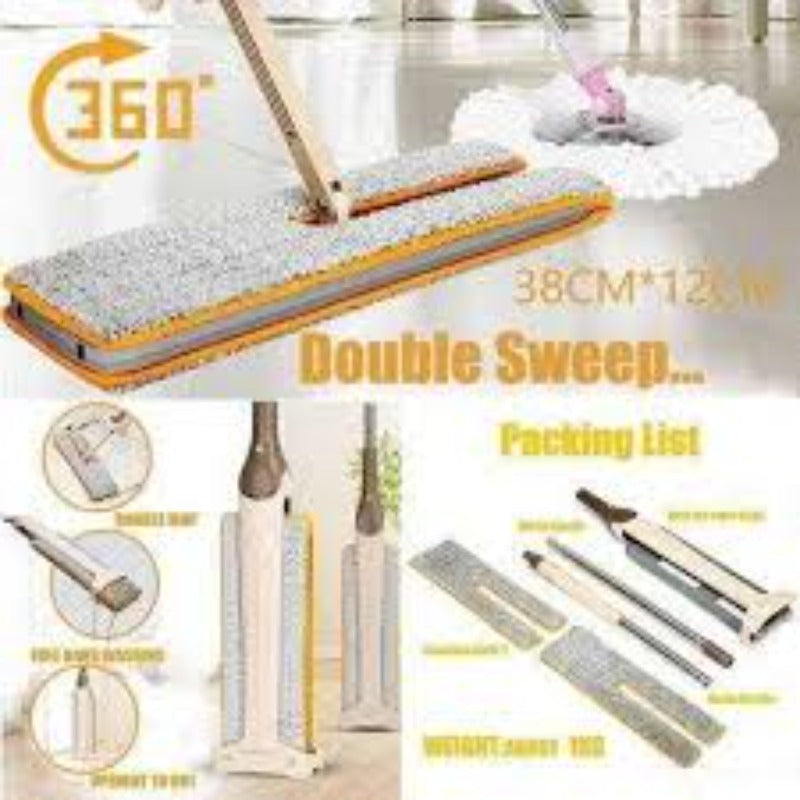 Double Sided Lazy Mop Easy Self Wringing Flat Mop 360 Degree Spin Floor Cleaning Mop