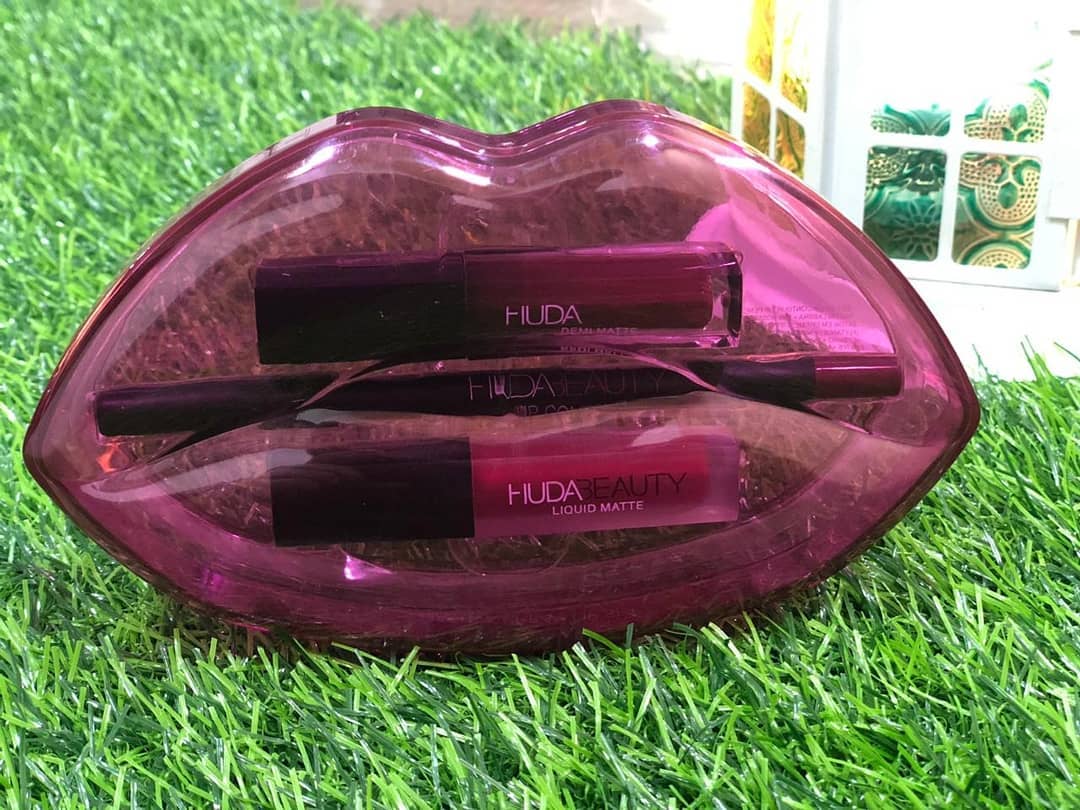 Hudabeauty pack of lip tints that contain 2 gloss and 1 lip pencil