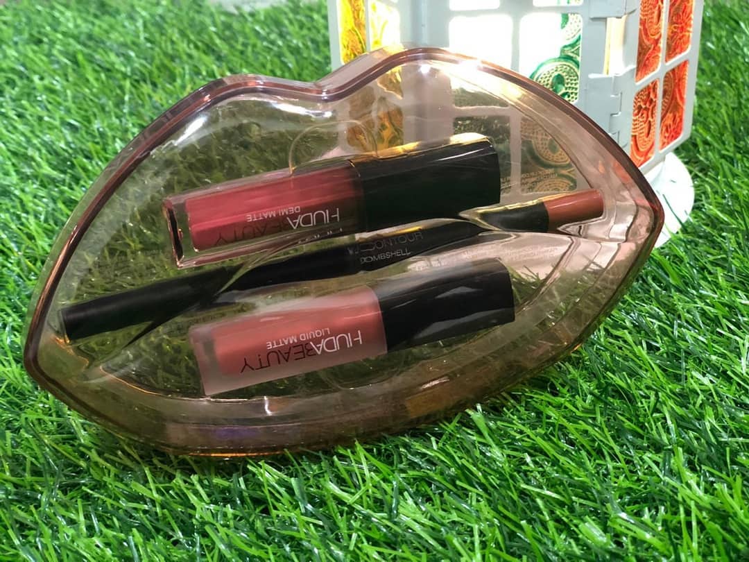 Hudabeauty pack of lip tints that contain 2 gloss and 1 lip pencil