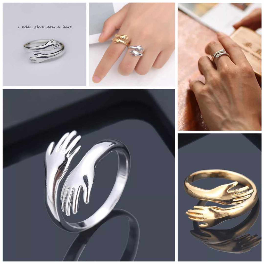 Silver Plated Jewelry Engrave Couple Gift Adjustable Love Hug Ring