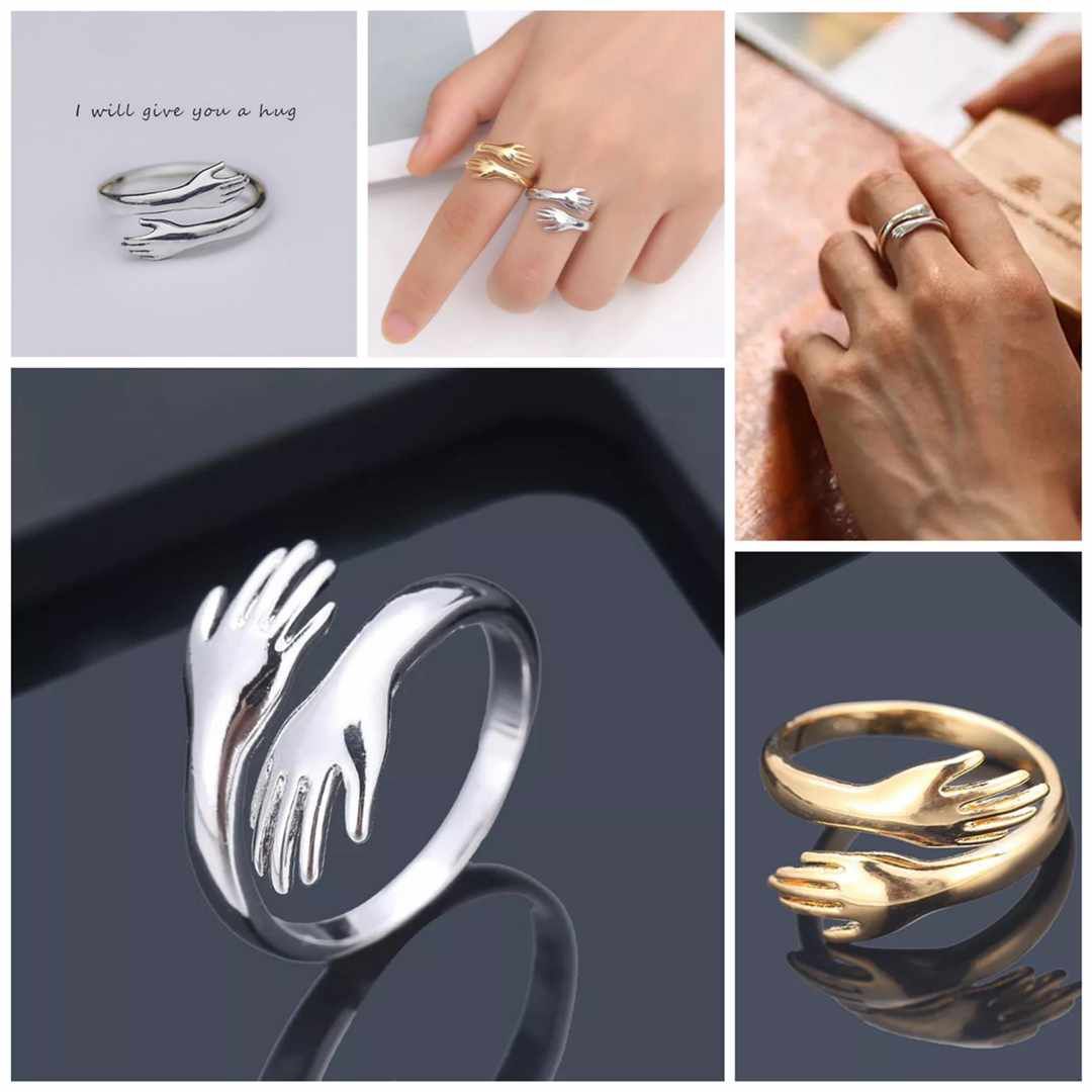 Silver Plated Jewelry Engrave Couple Gift Adjustable Love Hug Ring