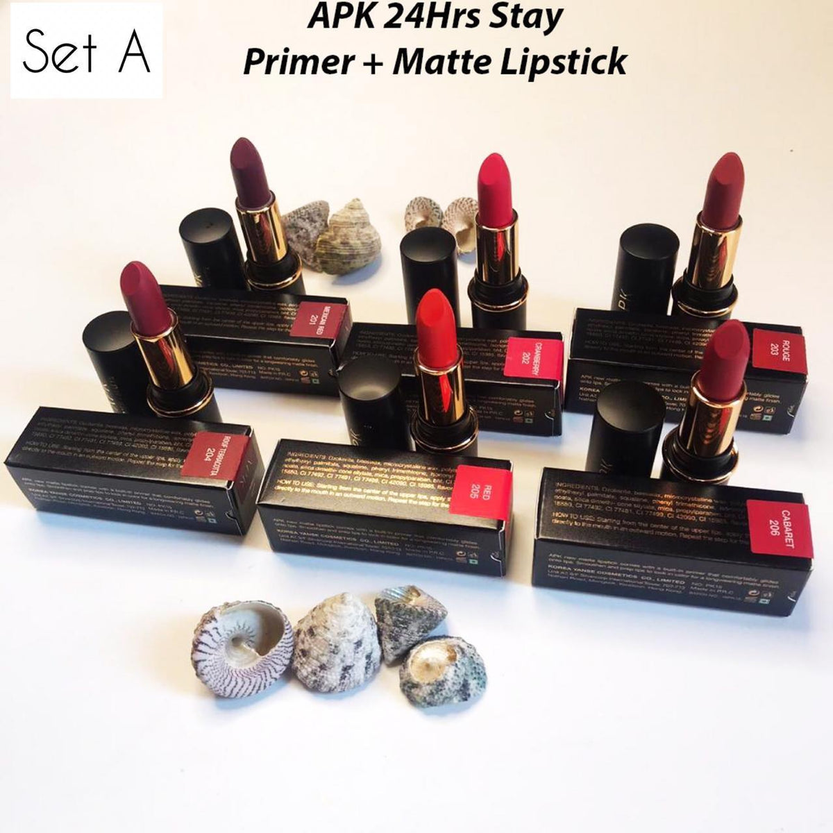 Apk matte+primer lipstick long lasting  pack of (Six) 6