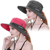 Women's Outdoor UV-Protection-Foldable Sun-Hats Mesh Wide-Brim Beach Fishing Hat with Ponytail-Hole