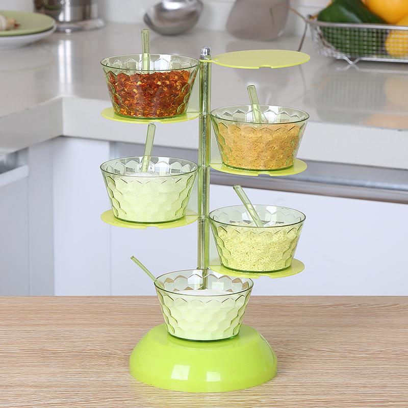 Rotating 5-Tier Kitchen Sugar Salt Pepper Spices Rack