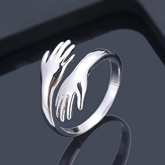 Silver Plated Jewelry Engrave Couple Gift Adjustable Love Hug Ring