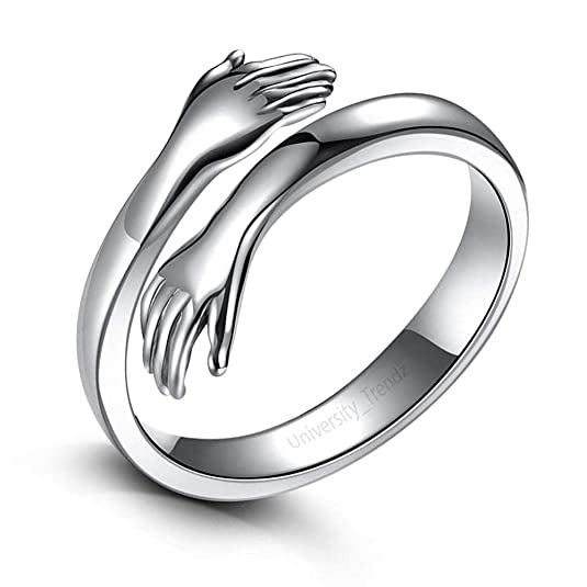 Silver Plated Jewelry Engrave Couple Gift Adjustable Love Hug Ring
