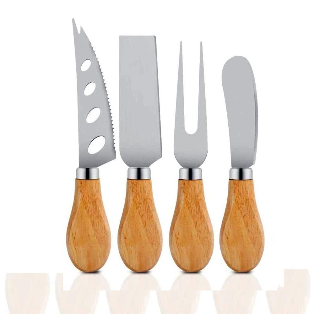 4 Pcs Cheese Knife Set with Bamboo Handle