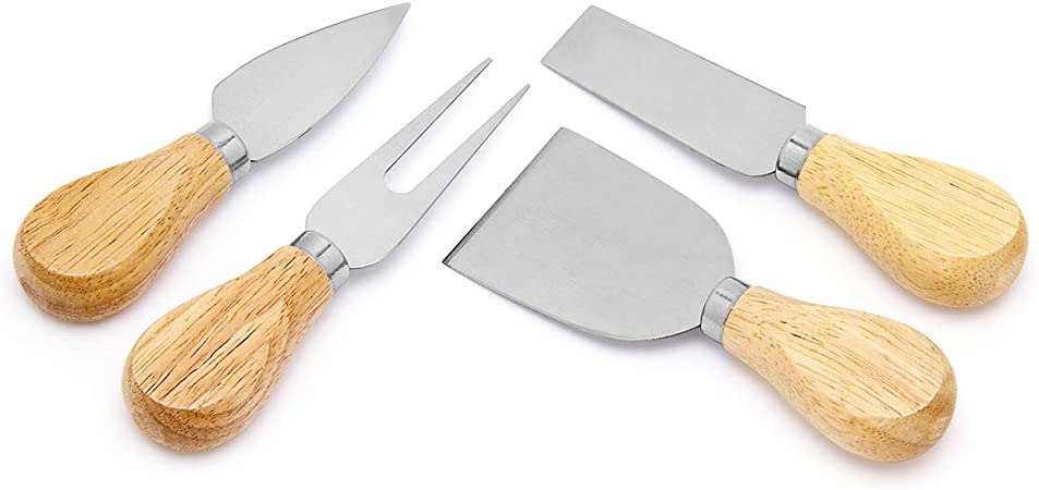 4 Pcs Cheese Knife Set with Bamboo Handle