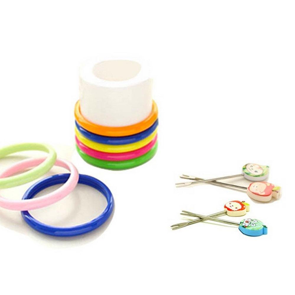Set of 8 pcs Fun Shape Fruit Fork with Rings Stand - MultiColour