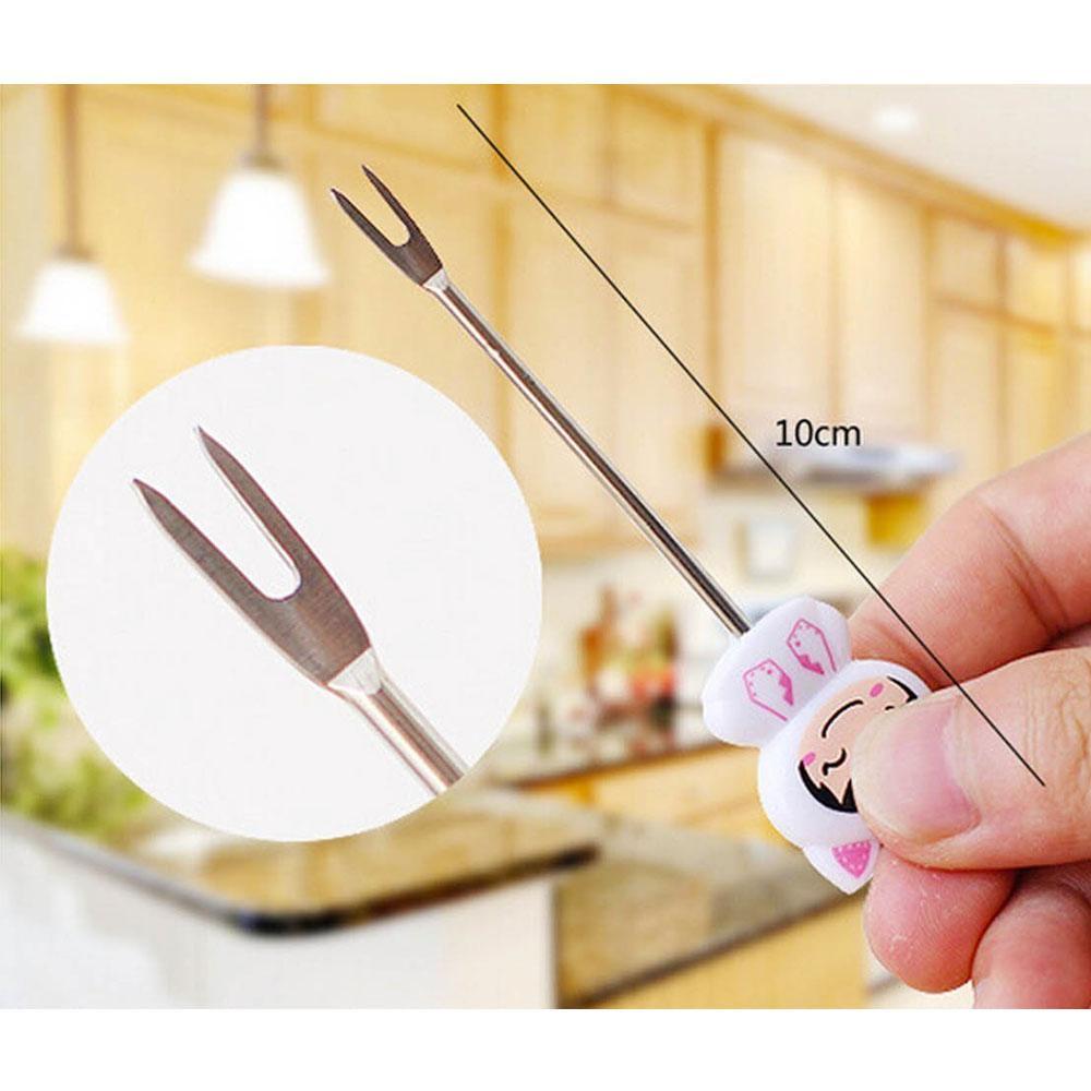 Set of 8 pcs Fun Shape Fruit Fork with Rings Stand - MultiColour