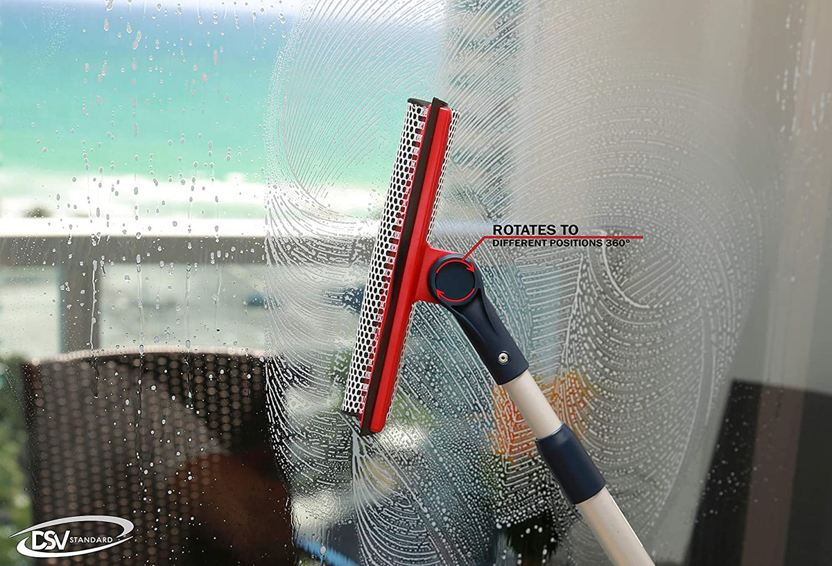 2-in-1 Window Cleaner Sponge and Soft Rubber Strip With Telescopic Extension Pole