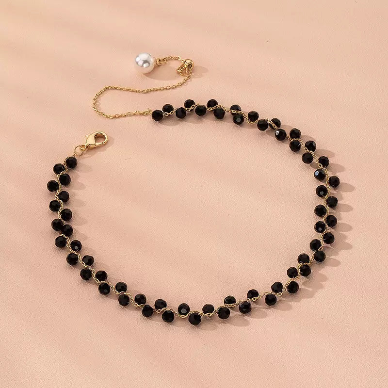 Fashion Luxury Black Crystal Glass Bead Choker Necklace For Women