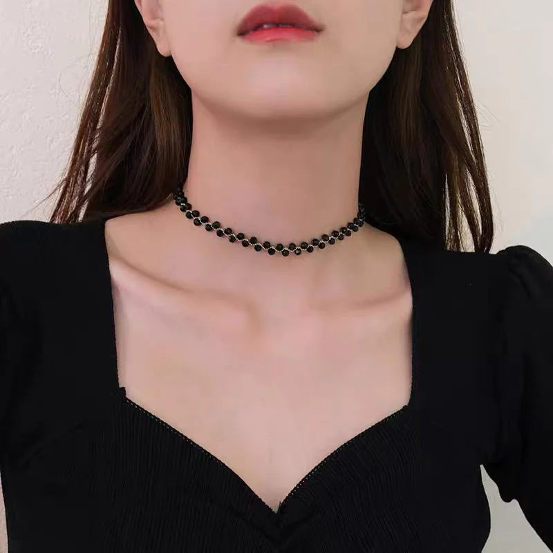 Fashion Luxury Black Crystal Glass Bead Choker Necklace For Women