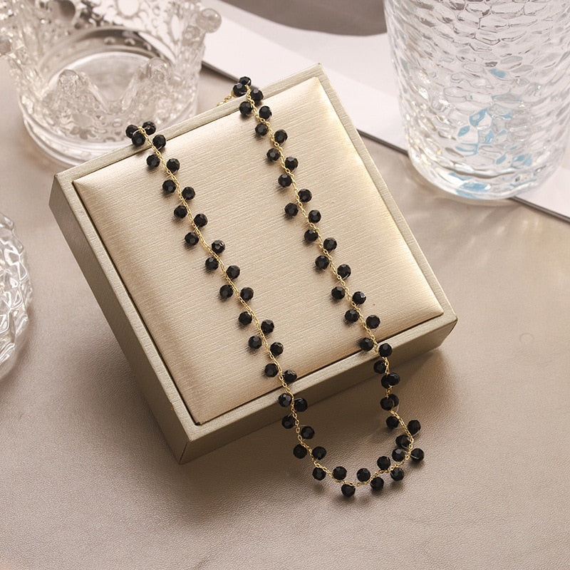 Fashion Luxury Black Crystal Glass Bead Choker Necklace For Women