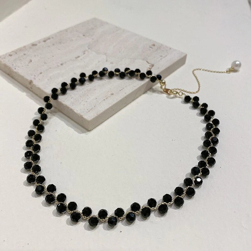 Fashion Luxury Black Crystal Glass Bead Choker Necklace For Women