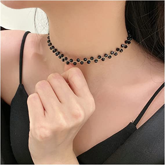 Fashion Luxury Black Crystal Glass Bead Choker Necklace For Women