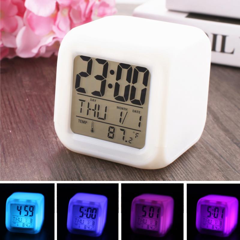 Square White Colour Changing Digital clock