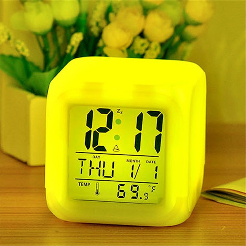 Square White Colour Changing Digital clock
