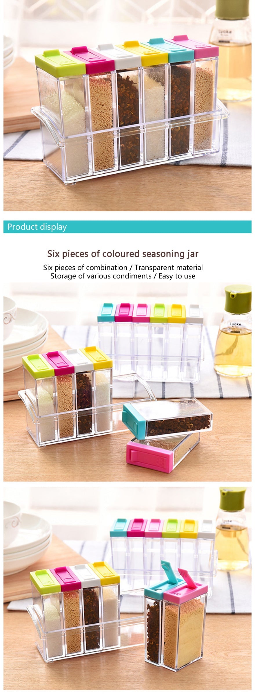 Salt & Pepper Spices Transparent Boxes Seasoning Jars Colorful Sets