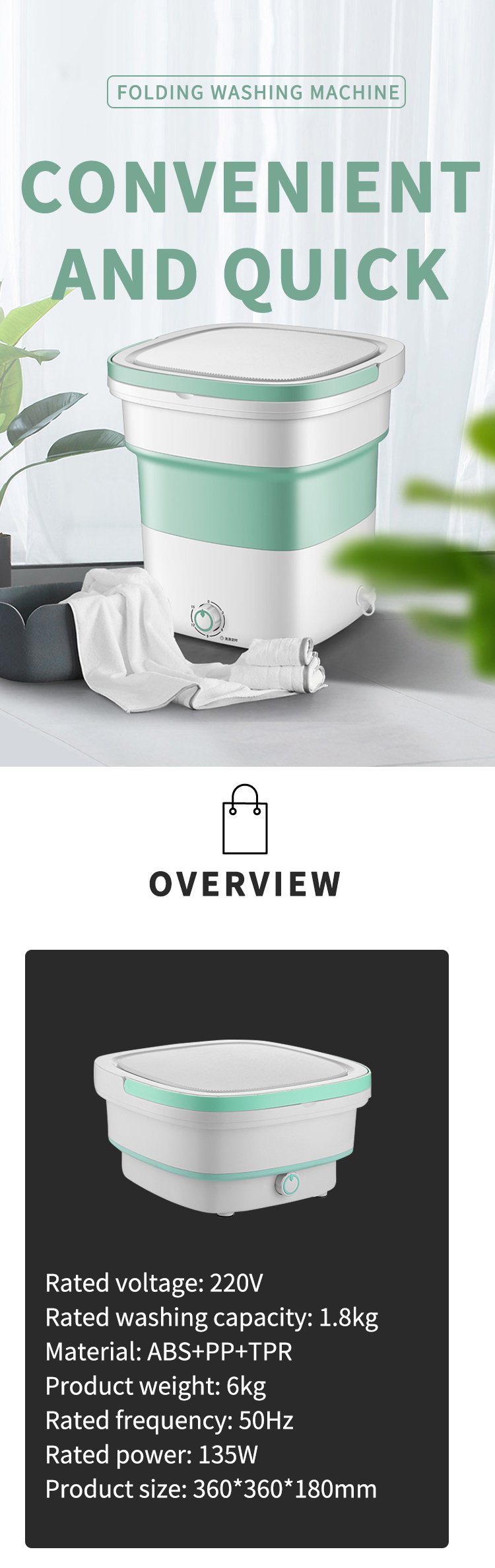 Mini folding washing machine portable travel multi-function