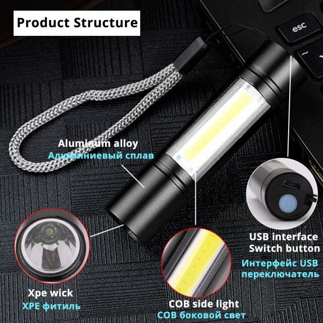 LED Rechargeable Flashlight Zoom able 3 Modes USB Charging Torch