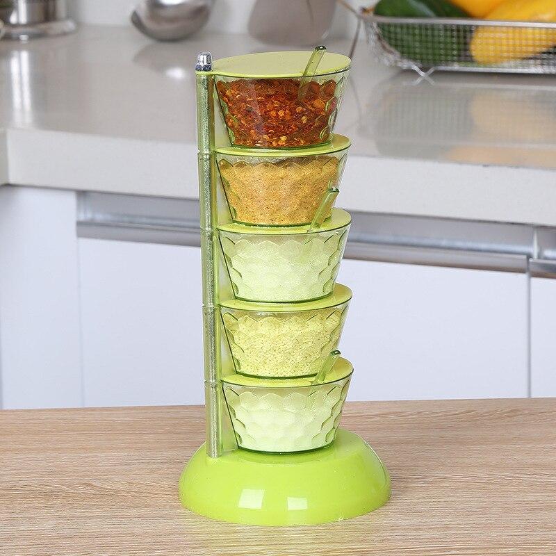 Rotating 5-Tier Kitchen Sugar Salt Pepper Spices Rack